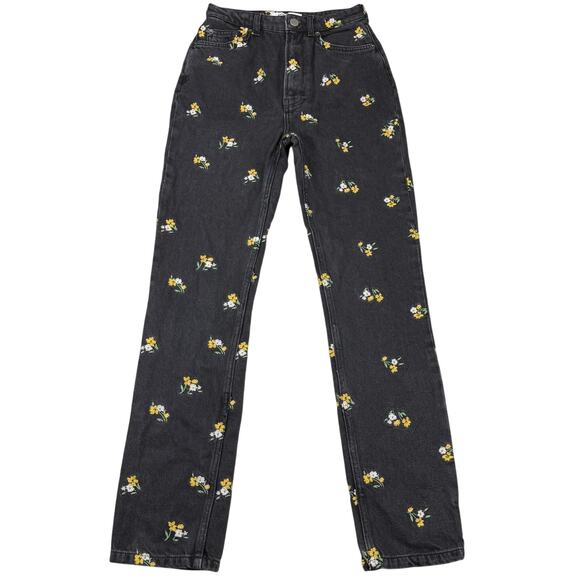 REFORMATION Stevie Ultra High Rise Sz 24 Floral Monterey Embroidery Washed Black - Picture 3 of 7